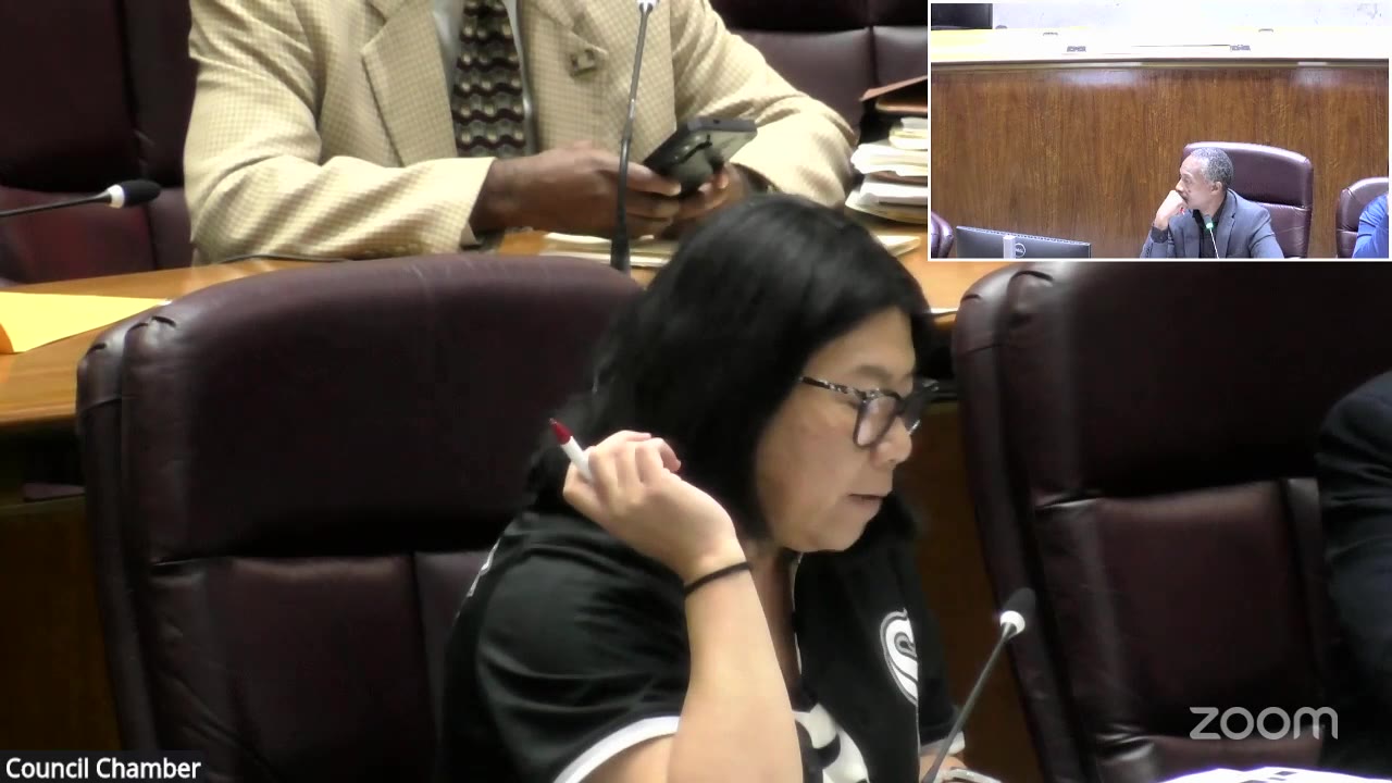Ald. Nicole T. Lee (11th Ward), in a White Sox jersey, speaks from her seat at the Committee on Transportation and Public Way hearing on Amtrak's plan, Oct. 7, 2026
