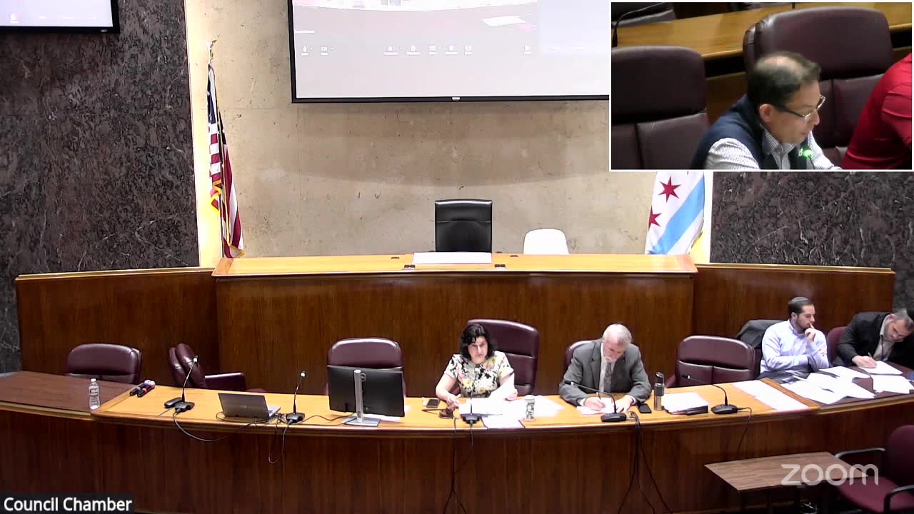 Ald. Raymond Lopez (15th Ward), inset, presents his ordinances to the License Committee, Sept. 9, 2026