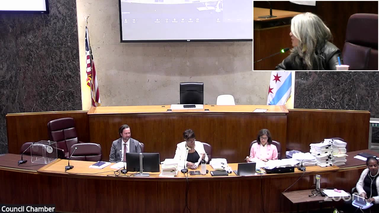 Ald. Leni Manaa-Hoppenworth (48th Ward), inset, at the Committee on Finance, Sept. 22, 2026