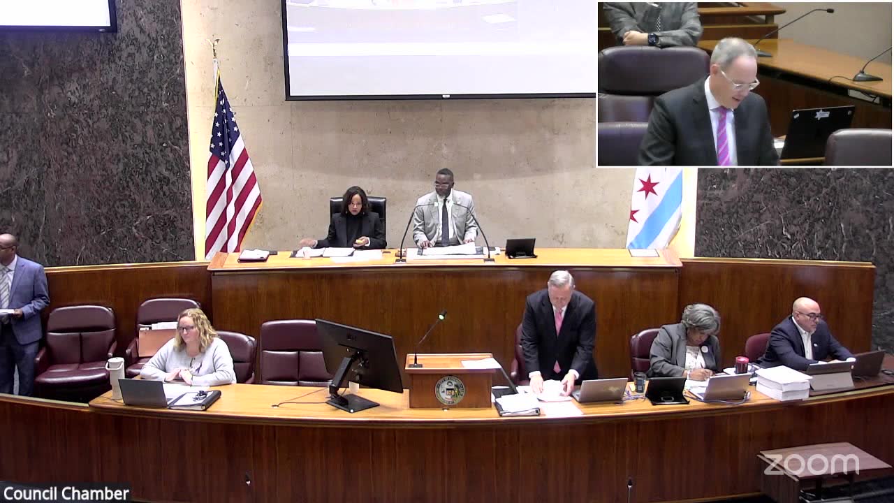 Ald. Marty Quinn (13th Ward), inset, moves to override the veto at the City Council, Oct. 14, 2026