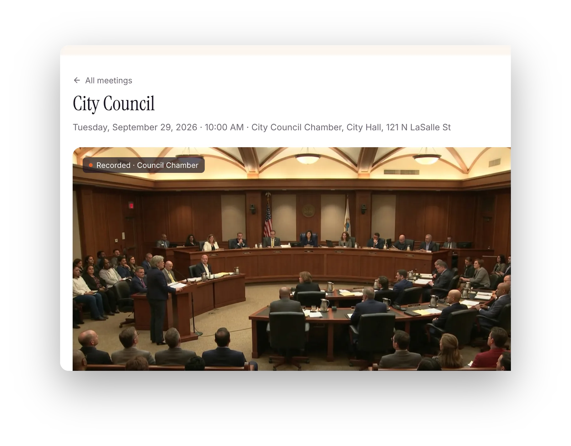 A City Council meeting with its video.
